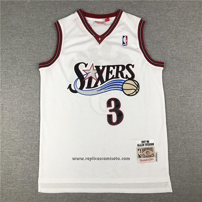 Camiseta Philadelphia 76ers Allen Iverson #3 Mitchell & Ness 1997-98 Blanco